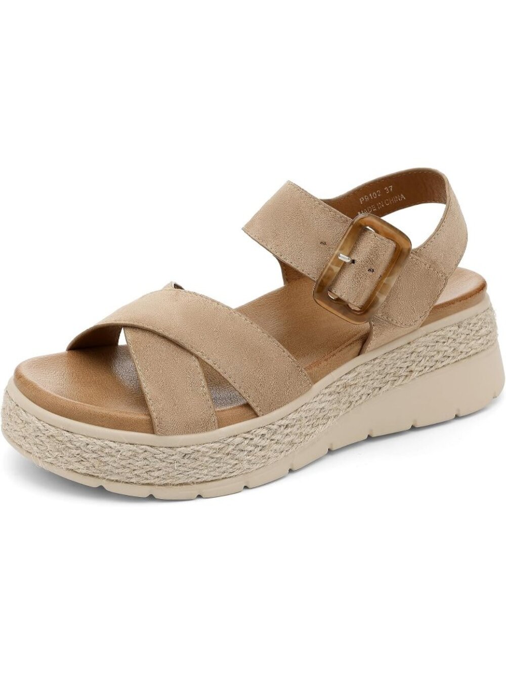Womens Khaki Comfortable Solid Espadrille Low Wedge Heel Platform Sandal Shoes